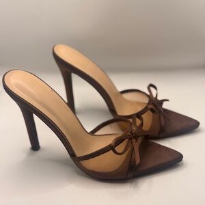 Size 8 / Brown High Heel Mule Sandals with Bow Detail - Women